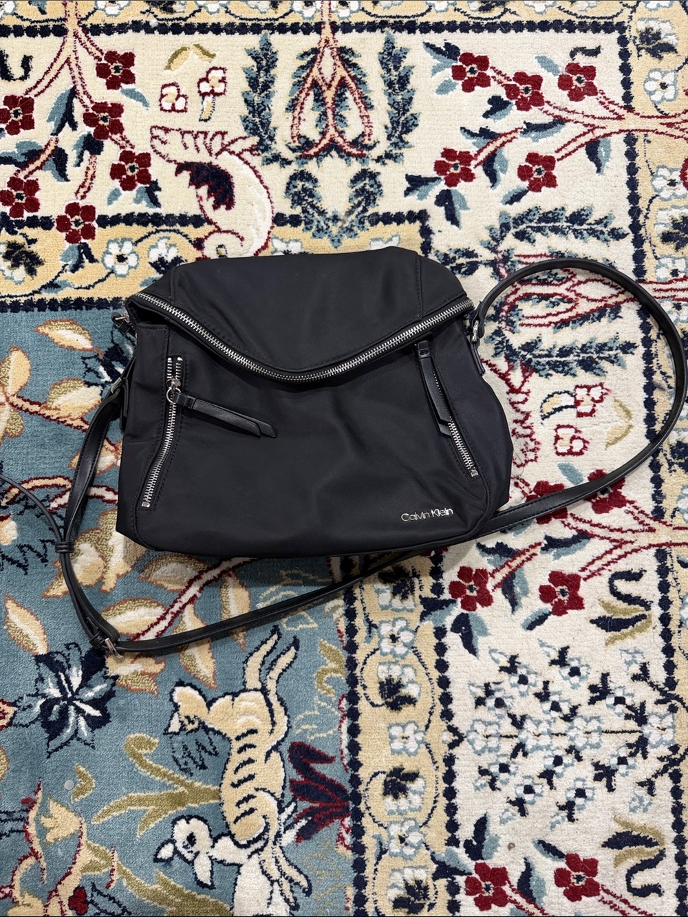 Calvin Klein Black Crossbody Bag with Silver Zippers
